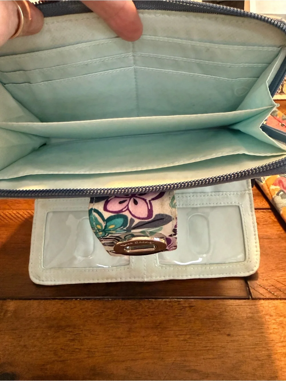 Vera Bradley Quilted Floral Wallet in Purple, Teal and Cream